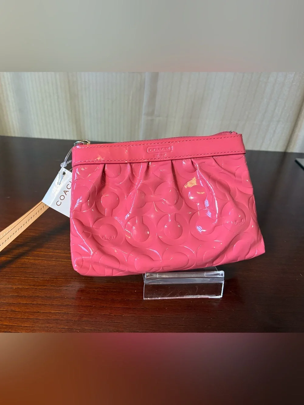 Coach Pink Patent Signature Wristlet Clutch NWT
